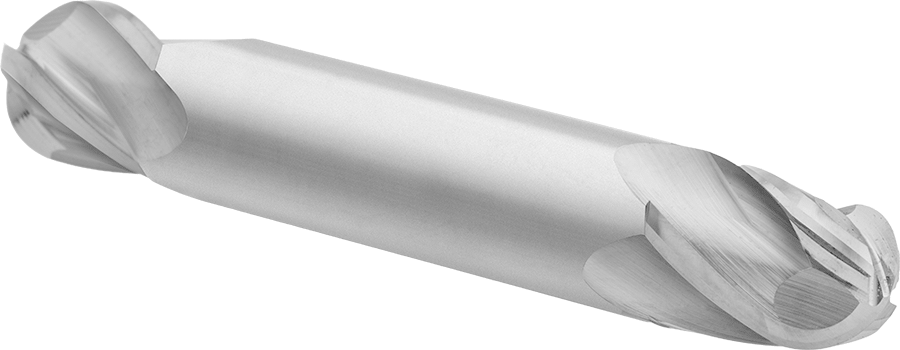 İki Freze Uçlu Karbür Küresel Freze, Kaplamasız, 4 Kanallı, 1/2" Freze Çapı, 3" Toplam Uzunluk