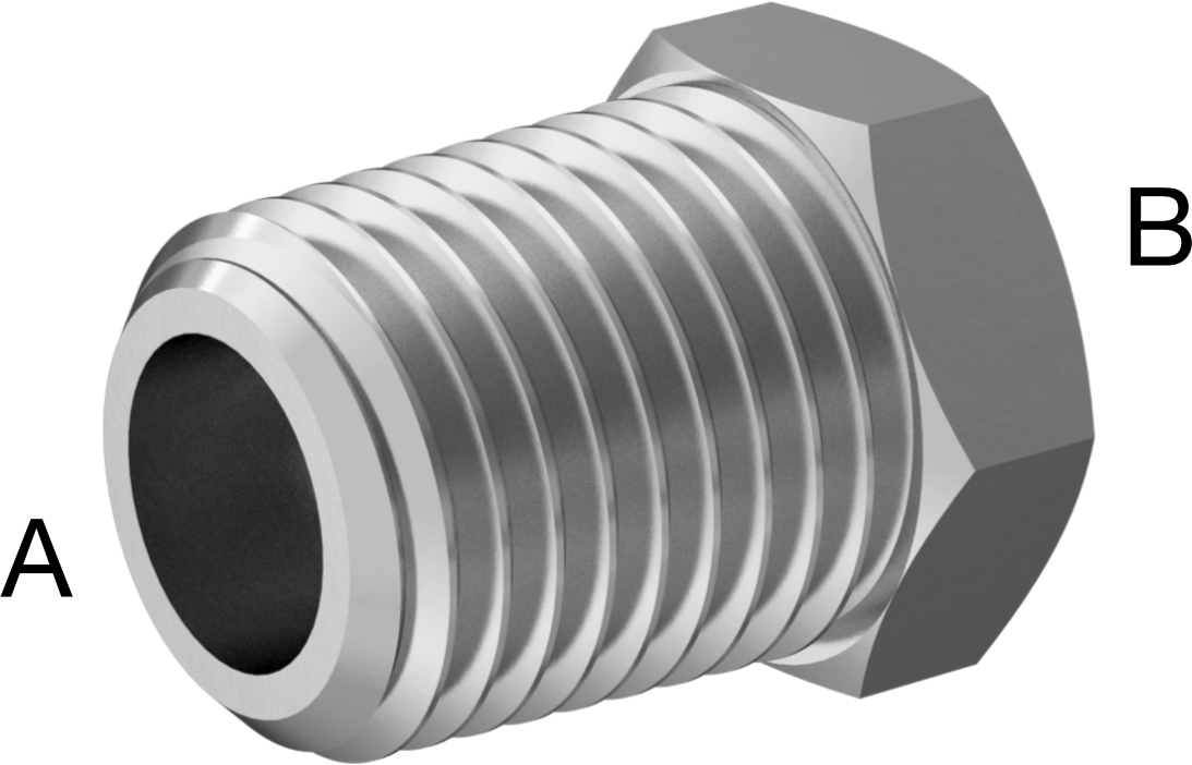Minyatür Orta Basınçlı 316 Paslanmaz Çelik Boru Bağlantı Parçası, Burç Redüksiyon Adaptörü, 1/4 NPT Erkek, M8 x 1 mm Dişi
