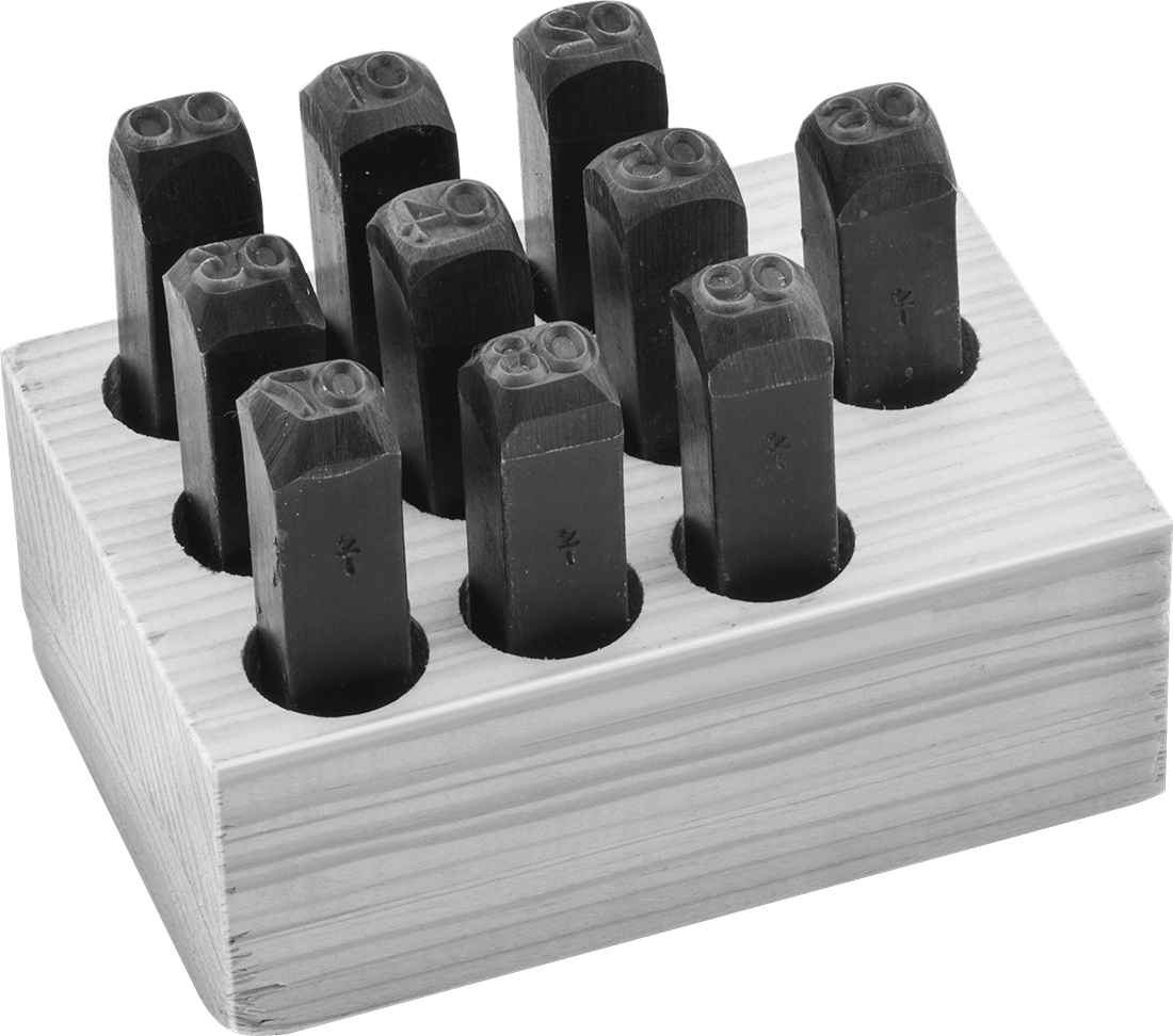 Sert malzemeler için iki basamaklı çelik damga, 1/8" Karakter Yüksekliği, Set Numarası 20-29