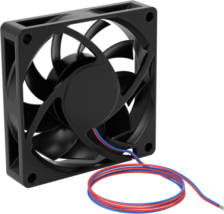 Kovanlı Yataklı DC Ekipman Soğutma Fanı, 12V DC, Tel Uçları, 2,76 inç Kare x 0,59 inç Derinlik Toplam, 15.6 CFM