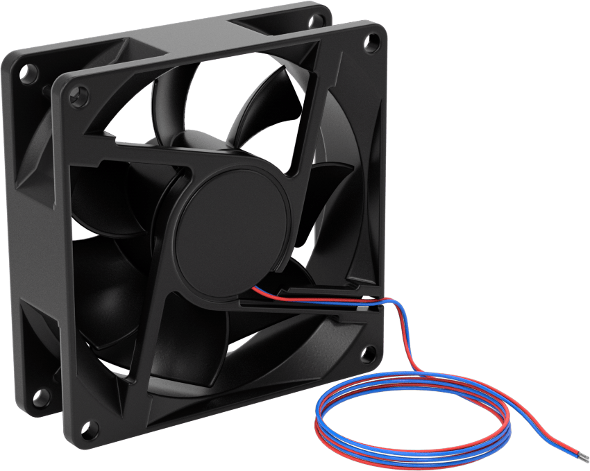Kovanlı Yataklı DC Ekipman Soğutma Fanı, 12V DC, Tel Uçları, 3,15“ Kare x 0,98” Toplam Derinlik, 40.1 CFM