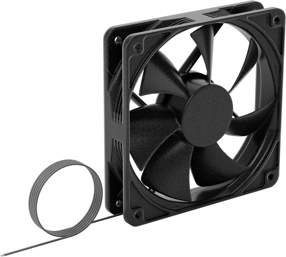 Kovanlı Yataklı DC Ekipman Soğutma Fanı, 12V DC, Tel Uçları, 4,72 inç Kare x 0,98 inç Toplam Derinlik, 104 CFM