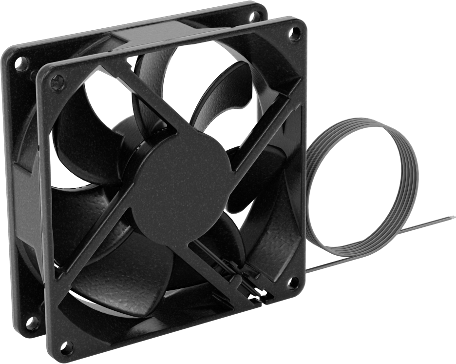 Kovanlı Yataklı DC Ekipman Soğutma Fanı, 12V DC, Tel Uçları, 3,62“ Kare x 0,98” Toplam Derinlik, 50 CFM