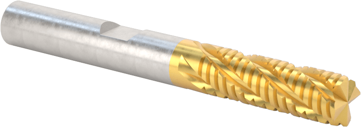 Kaba İşleme Karbür Kare Uçlu Freze, TiN Kaplamalı, 4 Kanallı, 6 mm Freze Çapı, 19 mm Uzun Kesim
