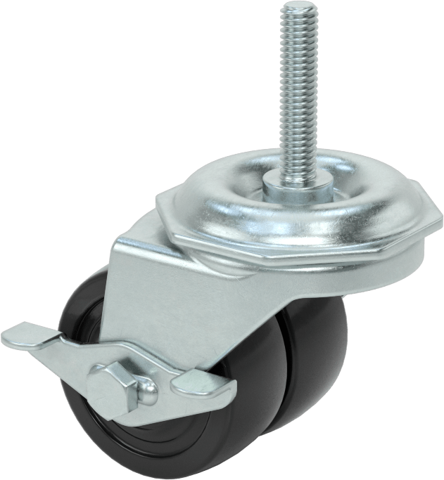 Dişli Saplı Döner Tekerlek, Frenli, 5/16"-18 Diş, İki adet 2 inç çap x 7/8 inç genişliğinde yumuşak tekerlek
