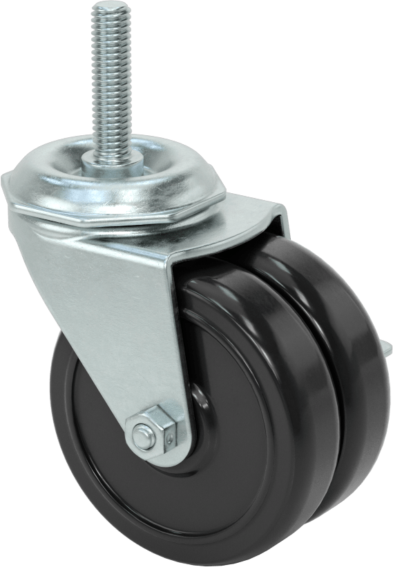 Dişli Saplı Döner Tekerlek, Frenli, 3/8"-16 Diş, İki adet 3“ çap x 13/16” genişliğinde sert tekerlek