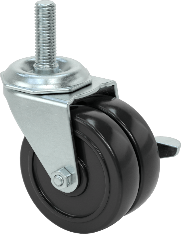 Dişli Saplı Döner Tekerlek, Frenli, 1/2"-13 Diş, İki adet 3“ çap x 13/16” genişliğinde sert tekerlek