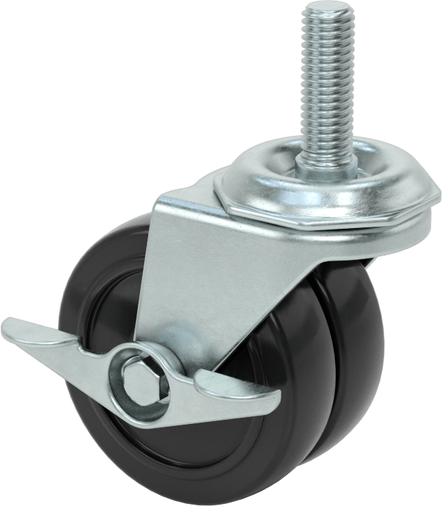 Dişli Saplı Döner Tekerlek, Frenli, 1/2"-13 Diş, İki adet 3“ çap x 13/16” genişliğinde sert tekerlek