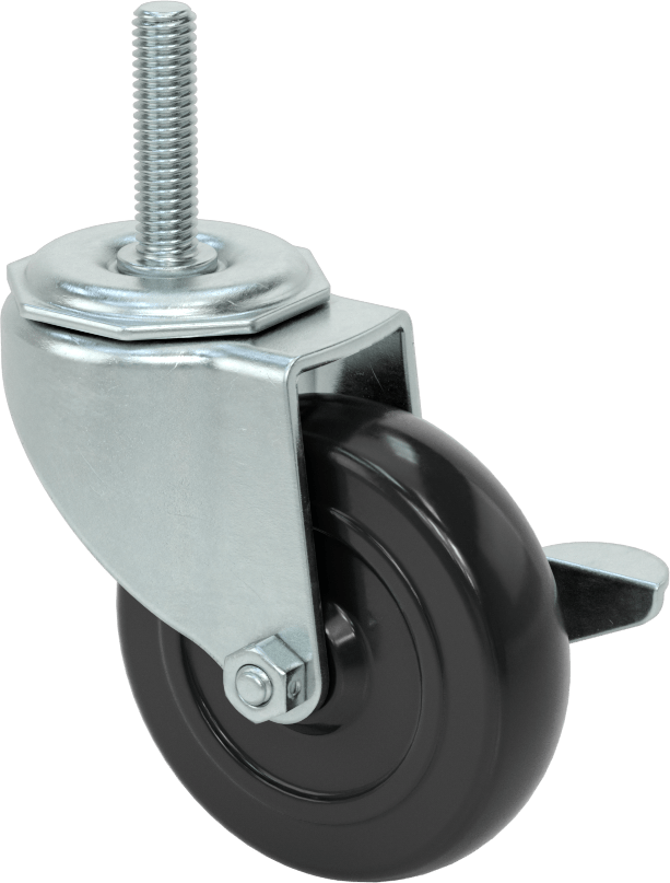 Dişli Saplı Döner Tekerlek, Frenli, 3/8"-16 Diş, Bir adet 3“ Çap x 13/16” Genişlikte Sert Tekerlek