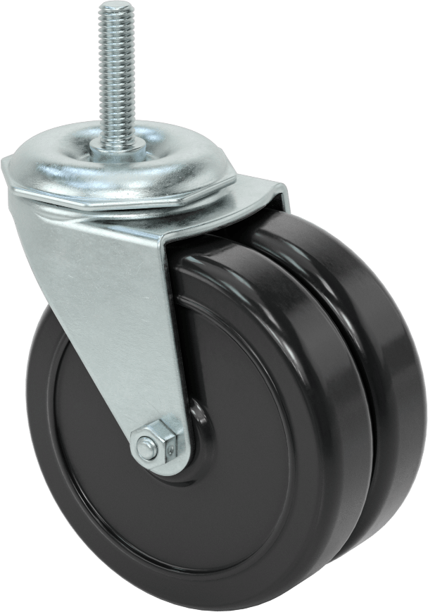 Dişli Saplı Döner Tekerlek, Frenli, 3/8"-16 Diş, İki adet 4 inç Çap x 31/32 inç Genişlikte Sert Tekerlek