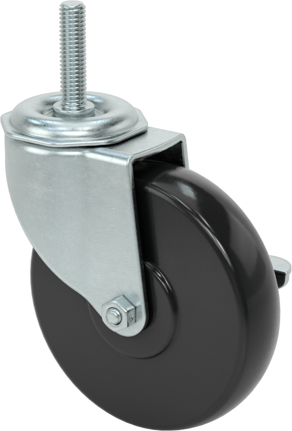 Dişli Saplı Döner Tekerlek, Frenli, 3/8"-16 Diş, Bir adet 4 inç Çap x 31/32 inç Genişlikte Sert Tekerlek