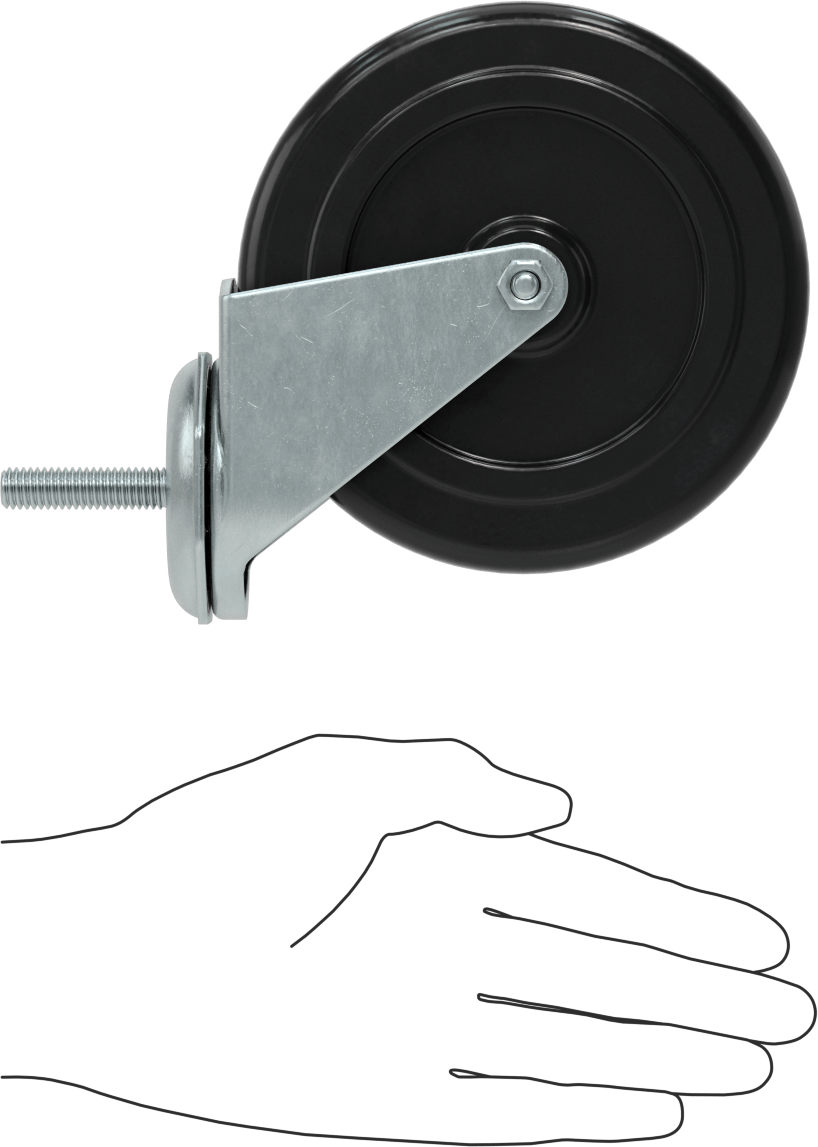 Dişli Saplı Döner Tekerlek, 3/8"-16 Gövde Dişi, İki adet 5“ çap x 31/32” genişliğinde sert tekerlek
