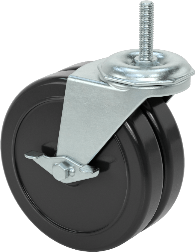 Dişli Saplı Döner Tekerlek, Frenli, 3/8"-16 Diş, İki adet 5“ çap x 31/32” genişliğinde sert tekerlek