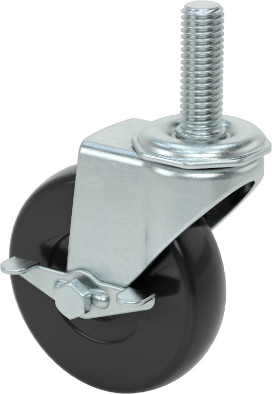 Dişli Saplı Döner Tekerlek, Frenli, 1/2"-13 Diş, Bir adet 3“ Çap x 13/16” Genişlikte Sert Tekerlek