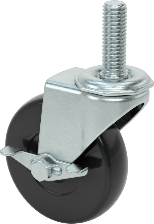Dişli Saplı Döner Tekerlek, Frenli, 1/2"-13 Diş, Bir adet 3“ Çap x 13/16” Genişlik Yumuşak Tekerlek