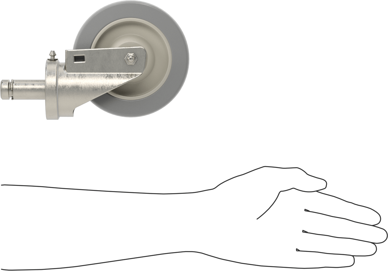 Tel Raflar için Sürtünmeli Tutuşlu Saplı Tekerlek, Yuvarlak Gövde ile, 5" Çap Poliüretan Tekerlek