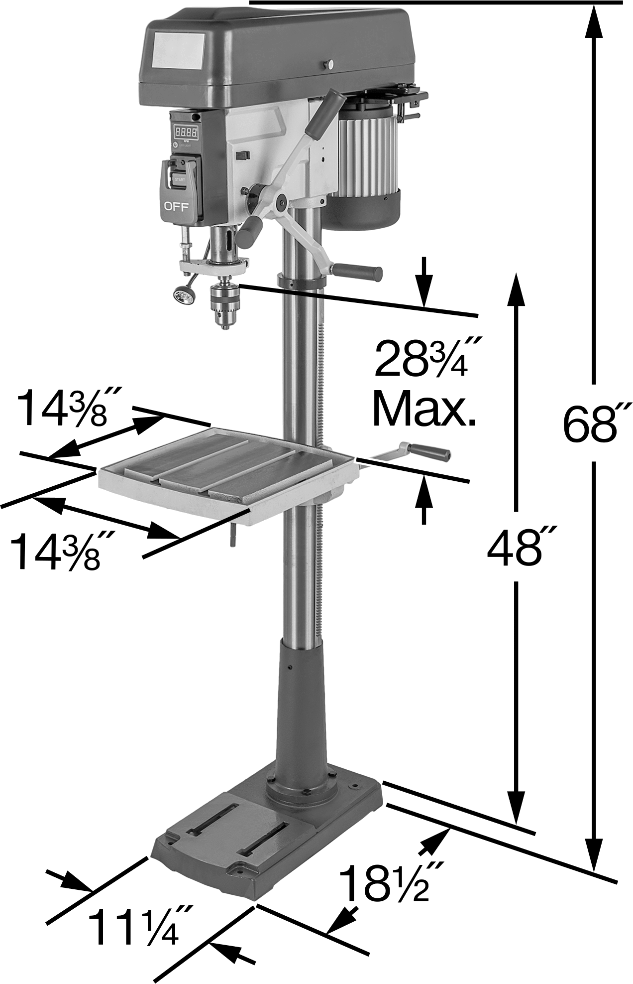 Ayarlanabilir Hızlı Ekonomik Zemin Tipi Matkap Presi, 120V AC/240V AC, 17" Maksimum İş Parçası Çapı