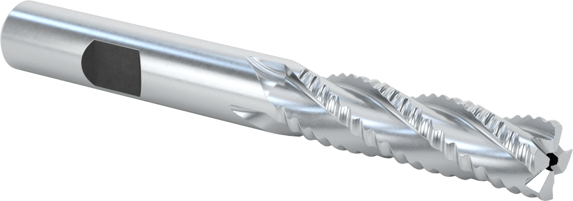 Kaplamasız Kaba İşleme Kobalt Çelik Kare Uçlu Freze, 4 Kanallı, 3/8" Freze Çapı, 3-1/4" Toplam Uzunluk, Kaba