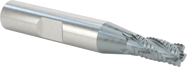 Kaba İşleme Kobalt Çelik Kare Uçlu Freze, TICN, 4 Kanallı, 1/4" Freze Çapı, 2-7/16" Toplam Uzunluk, Kaba