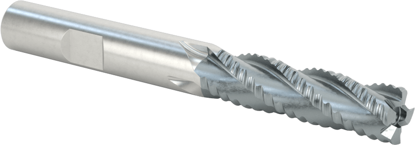 Kaba İşleme Kobalt Çelik Kare Uçlu Freze, TICN, 4 Kanallı, 3/8" Freze Çapı, 3-1/4" Toplam Uzunluk, Kaba