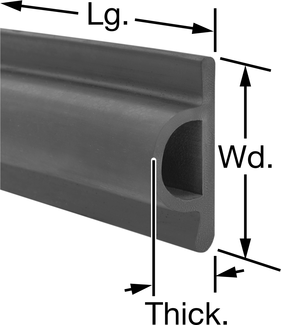 Kabarık Profilli Yüzey Koruyucu, Siyah EPDM, 12 Fit Uzunluk, 2-5/8" Genişlik, 1-1/4" Kalınlık