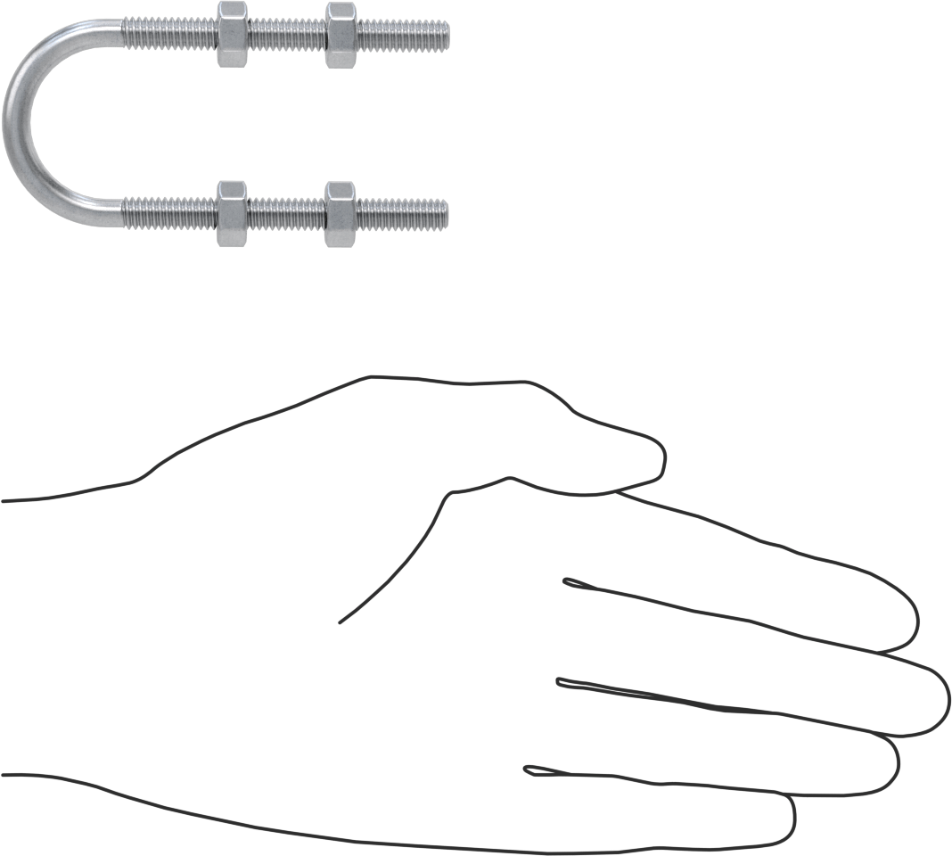 Galvanizli Çelik U Cıvatası, 1/4"-20 Diş Boyutu, 1-1/8" ID, 3-3/16" Yükseklik