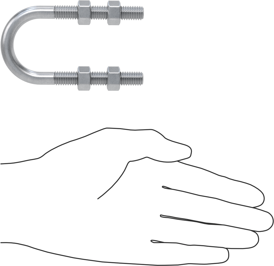 Galvanizli Çelik U Cıvatası, 3/8"-16 Diş Boyutu, 1-3/8" ID