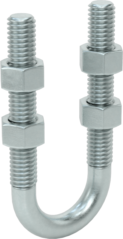 Çinko Kaplı Çelik U Cıvatası, 3/8"-16 Diş Boyutu, 15/16" ID
