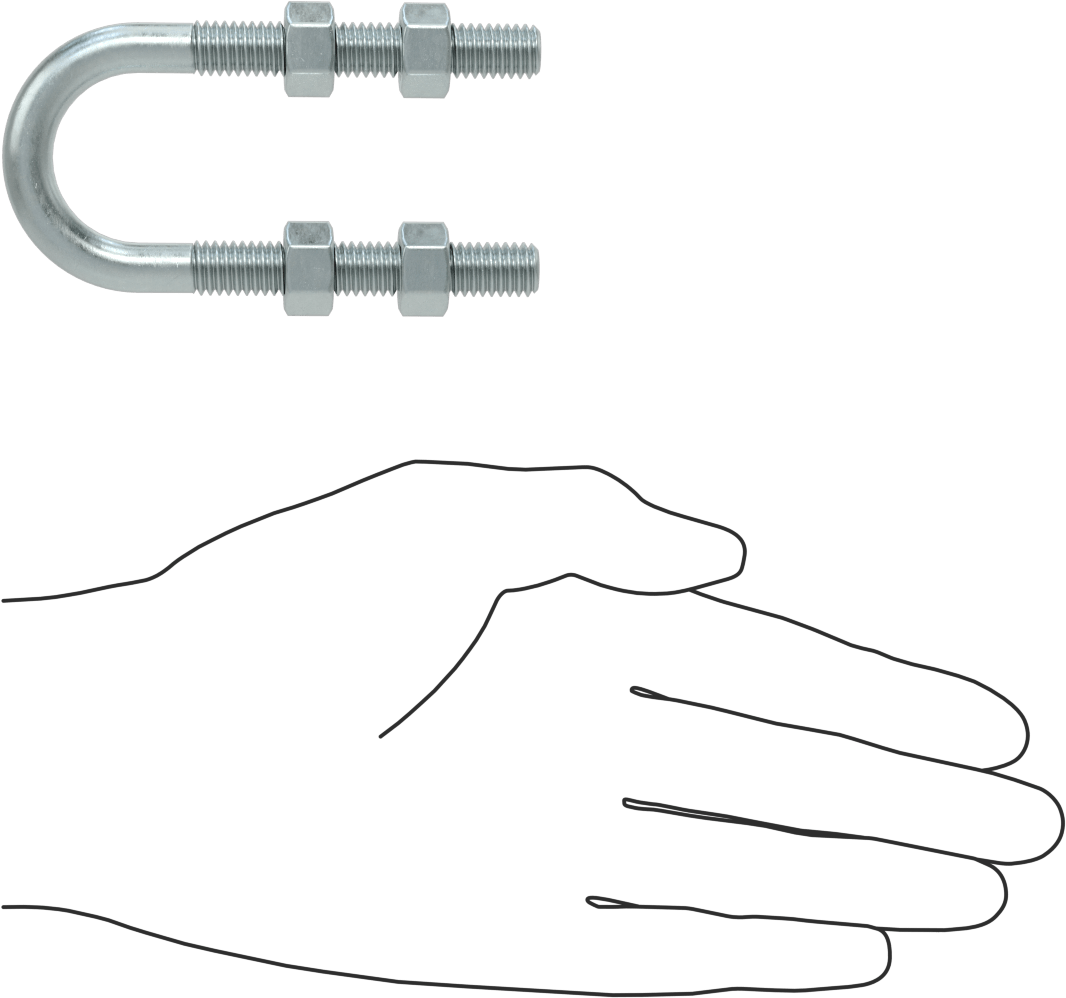 Çinko Kaplı Çelik U Cıvatası, 3/8"-16 Diş Boyutu, 1-1/8" ID