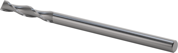 Kaplamasız Karbür Kare 2 Kanallı Parmak Frez, 1/8" Freze Çapı, 2-1/4" Toplam Uzunluk
