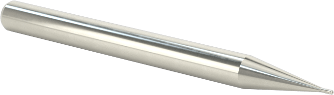 Kaplamasız Karbür Küresel Uçlu Freze, Minyatür, 2 Yiv, 1/64" Freze Çapı, 3/64" Kesme Uzunluğu