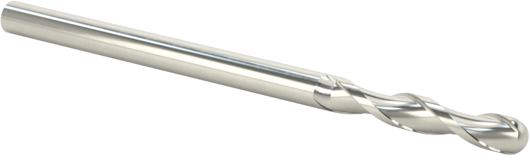 Kaplamasız Karbür Küresel Uçlu Freze, 2 Yiv, 1/8" Freze Çapı, 2-1/4" Toplam Uzunluk