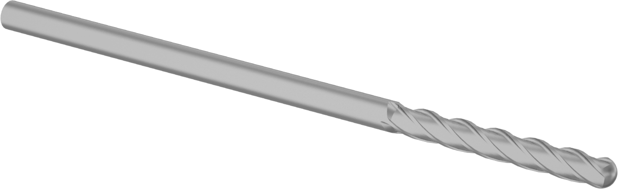 Kaplamasız Karbür Küresel Uçlu Freze, 4 Kanallı, 1/8" Freze Çapı, 3" Toplam Uzunluk