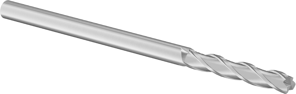 Kaplamasız Karbür Kare 3 Kanallı Uçlu Freze, 1/8" Freze Çapı, 2-1/4" Toplam Uzunluk