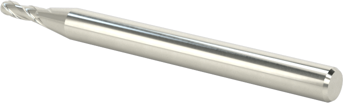 Kaplamasız Karbür Küresel Uçlu Freze, Minyatür, 3 Yiv, 1/16" Freze Çapı, 1-1/2" Toplam Uzunluk