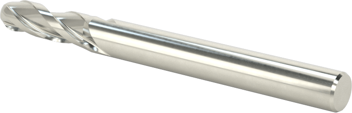 Kaplamasız Karbür Küresel Uçlu Freze, 3 Yiv, 11/64" Freze Çapı, 2" Toplam Uzunluk