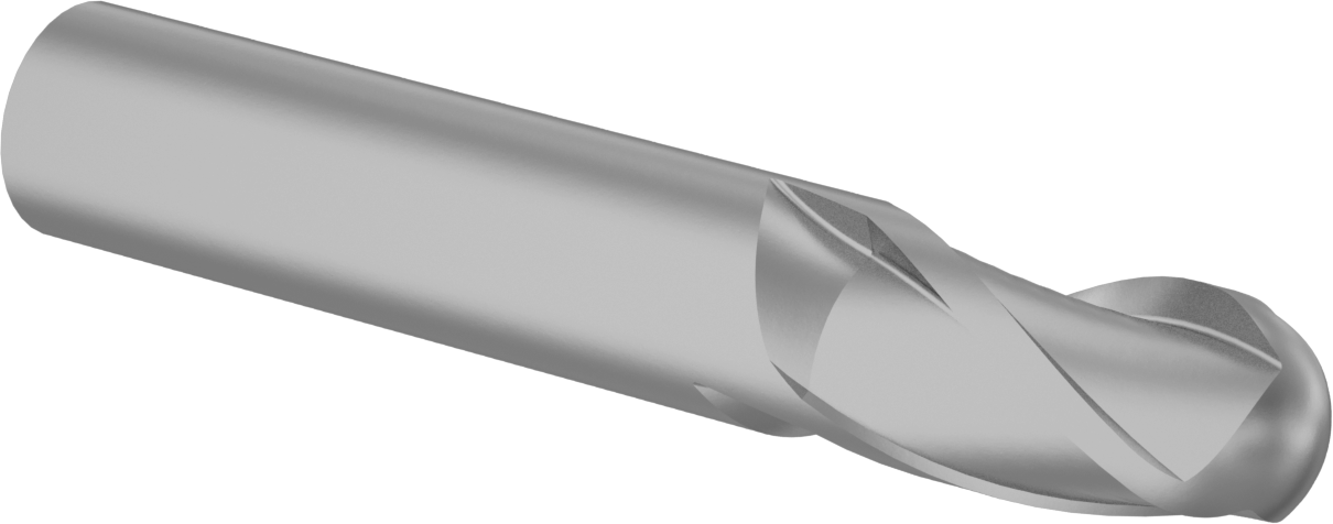 Kaplamasız Karbür Küresel Uçlu Freze, 3 Yiv, 1/8" Freze Çapı, 2-1/4" Toplam Uzunluk