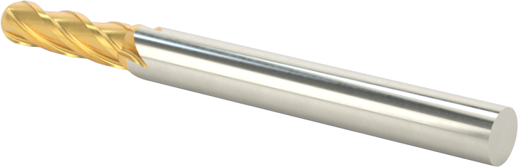 Karbür Küresel Uçlu Freze, TiN Kaplamalı, 4 Kanallı, 5/32" Freze Çapı, 2" Toplam Uzunluk