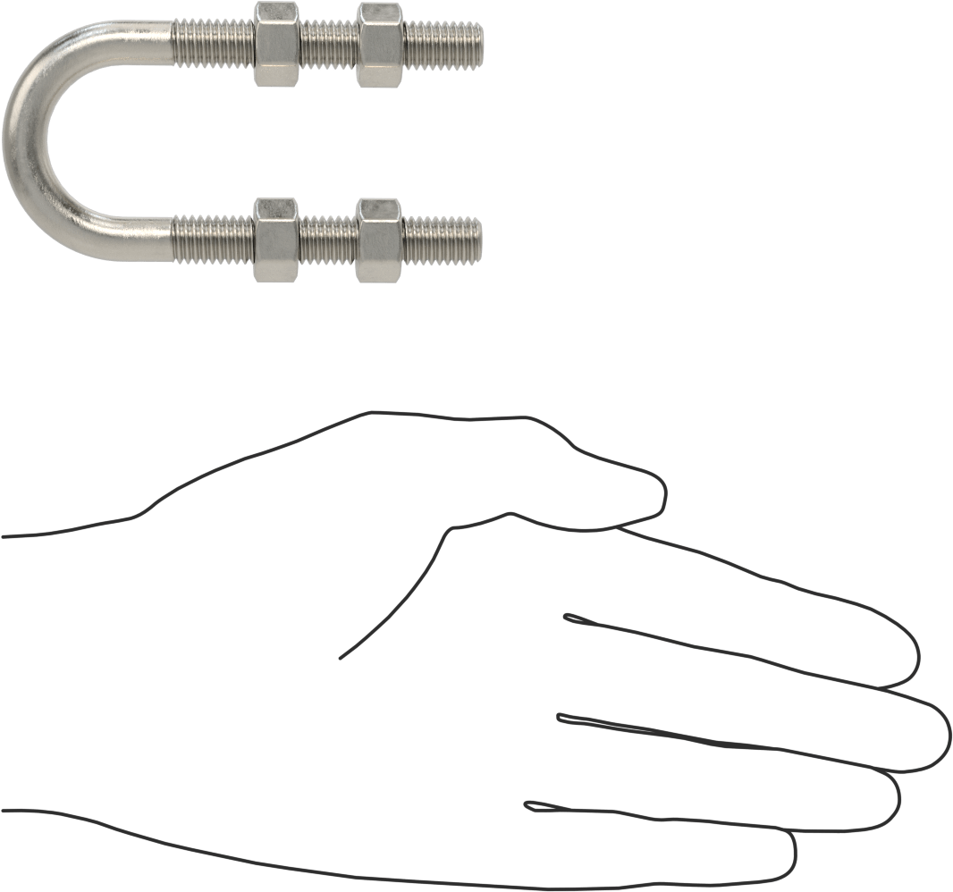 304 Paslanmaz Çelik U Cıvata, 3/8"-16 Diş Boyutu, 1-1/8" ID
