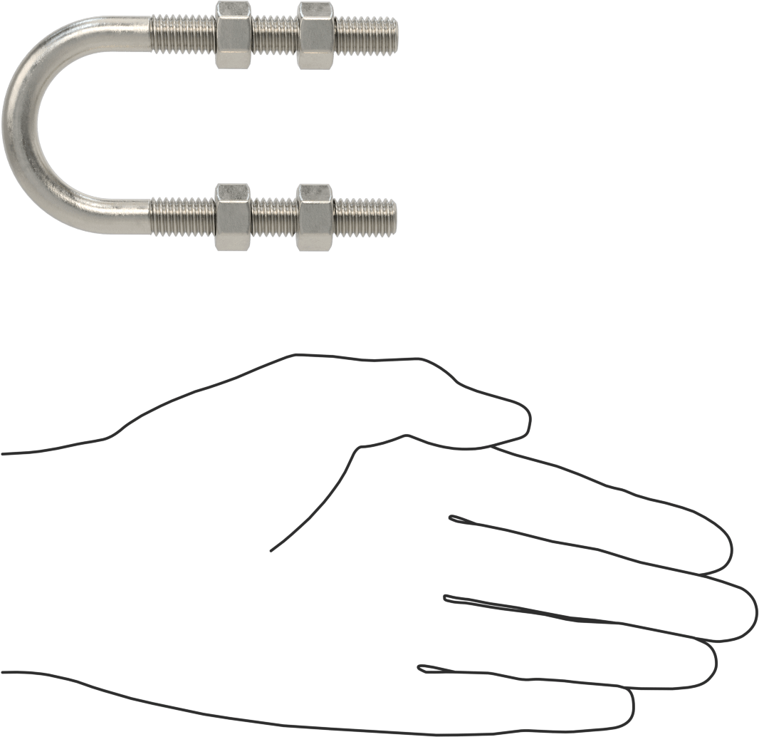 304 Paslanmaz Çelik U Cıvata, 3/8"-16 Diş Boyutu, 1-3/8" ID