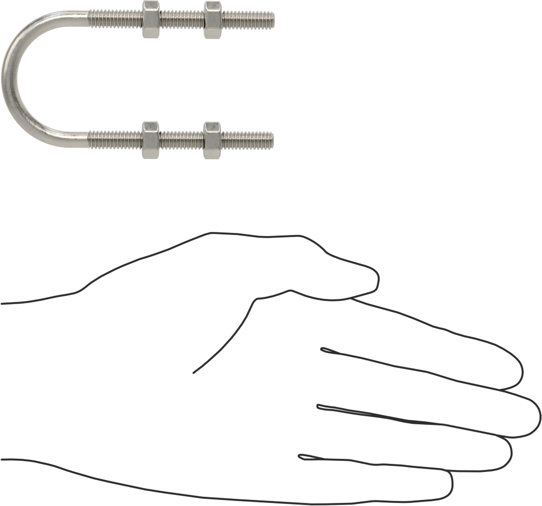 304 Paslanmaz Çelik U Cıvata, 1/4"-20 Diş Boyutu, 1-3/8" ID