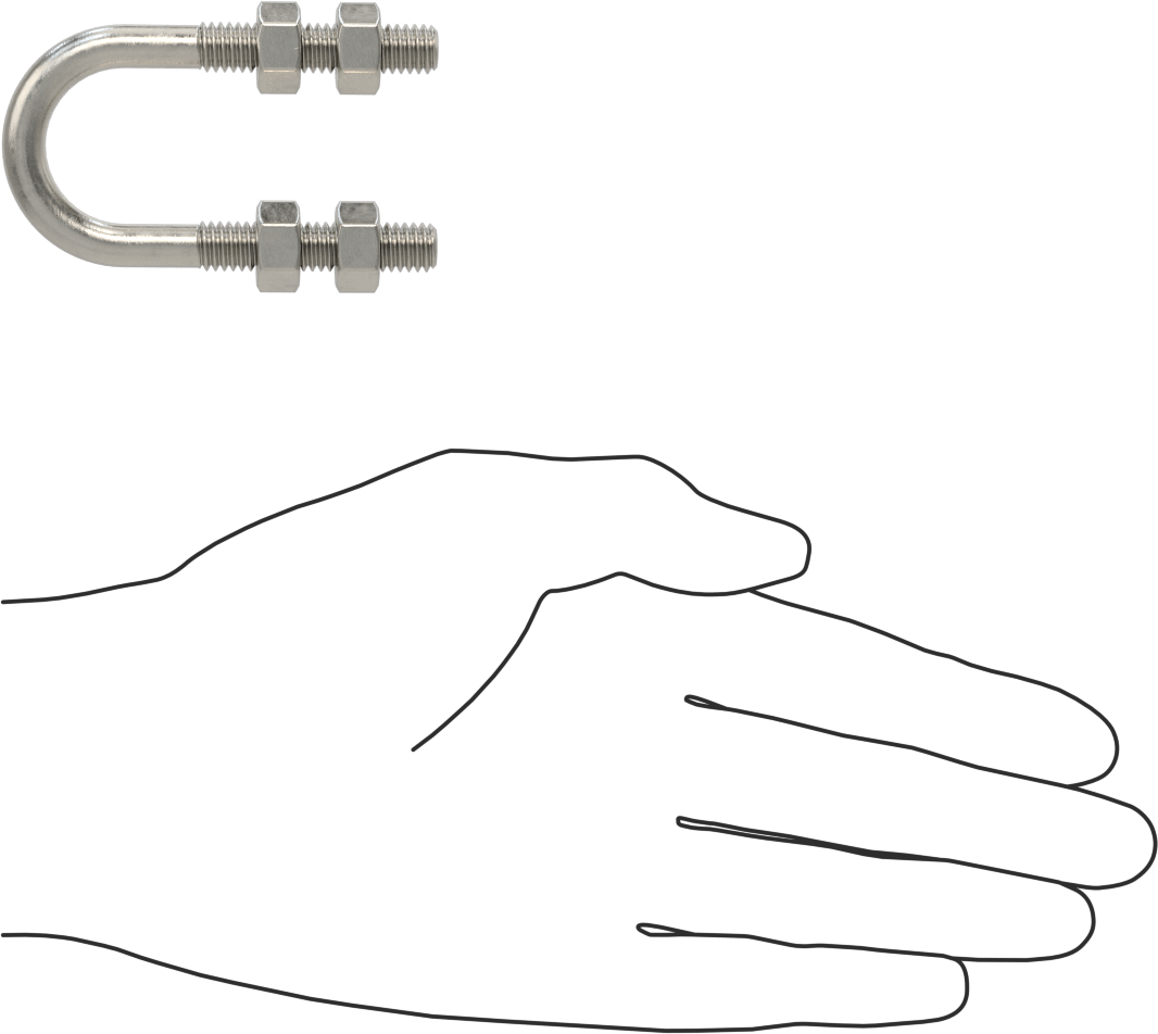 304 Paslanmaz Çelik U Cıvata, 5/16"-18 Diş Boyutu, 15/16" ID