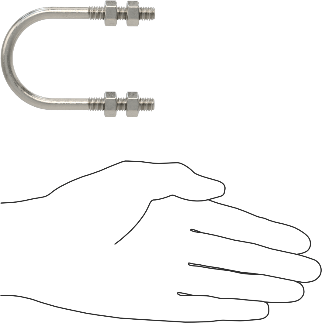 304 Paslanmaz Çelik U Cıvata, 5/16"-18 Diş Boyutu, 1-3/4" ID, 3-3/16" Yükseklik