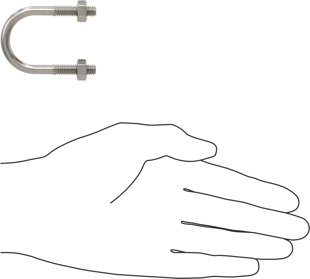 304 Paslanmaz Çelik U Cıvata, 1/4"-20 Diş Boyutu, 1-1/8" ID, 2" Yükseklik
