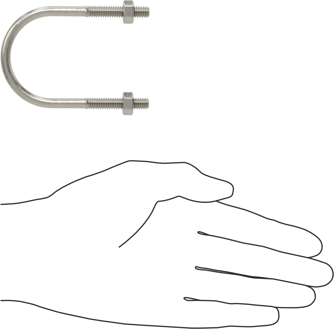 304 Paslanmaz Çelik U Cıvata, 1/4"-20 Diş Boyutu, 1-3/4" ID