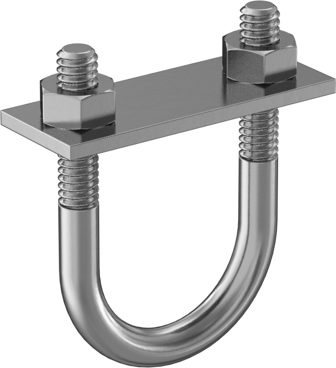 304 Paslanmaz Çelik U Cıvata, Montaj Plakası ile, 1/4"-20 Diş Boyutu, 1-1/8" ID