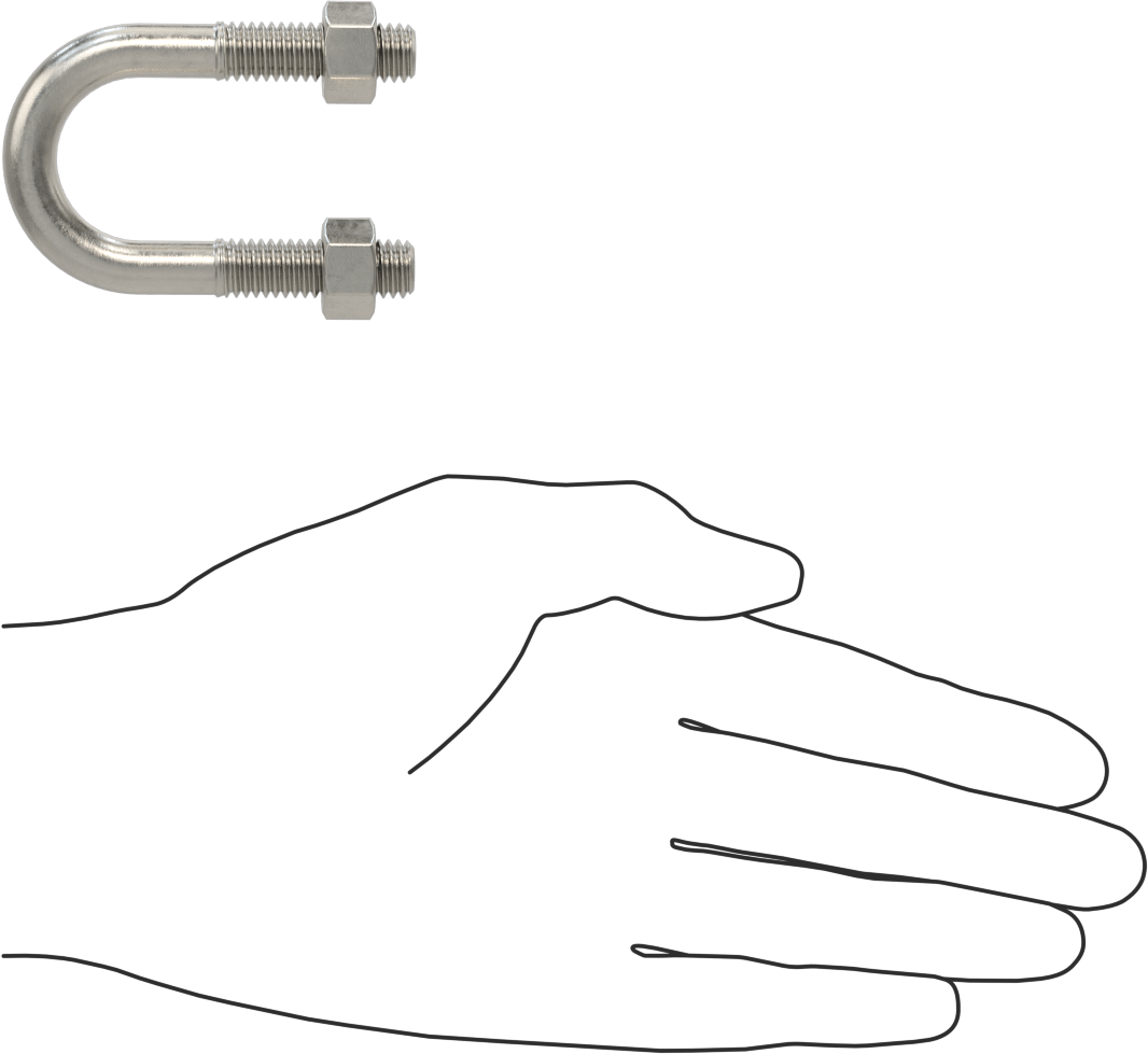 304 Paslanmaz Çelik U Cıvata, 3/8"-16 Diş Boyutu, 1" ID