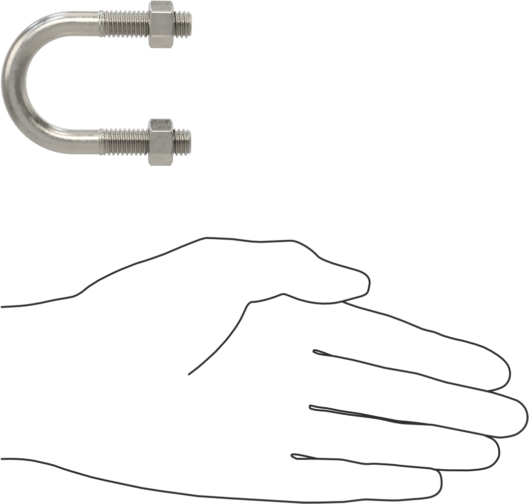 304 Paslanmaz Çelik U Cıvata, 3/8"-16 Diş Boyutu, 1-1/4" ID