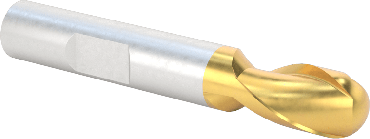 TiN Kaplamalı Yüksek Hızlı Çelik Küresel Uçlu Freze, 3/8" Freze Çapı, 2-1/2" Toplam Uzunluk