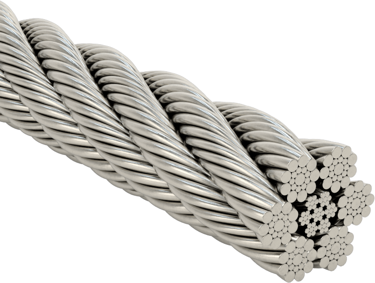 Yüksek Korozyon Dirençli 316 Paslanmaz Çelik Tel Halat, Kaldırma için, Ekstra Esnek, 6 x 19, 1/2" Çap
